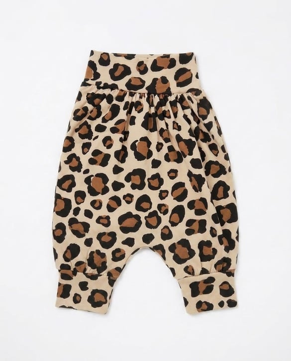 00907-2 Leopar Desenliı Kız Çocuk Şalvar BEJ
