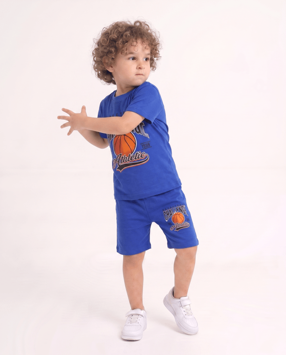 01105-5 Basketball Desenli İkili Erkek Çocuk Takım MAVİ