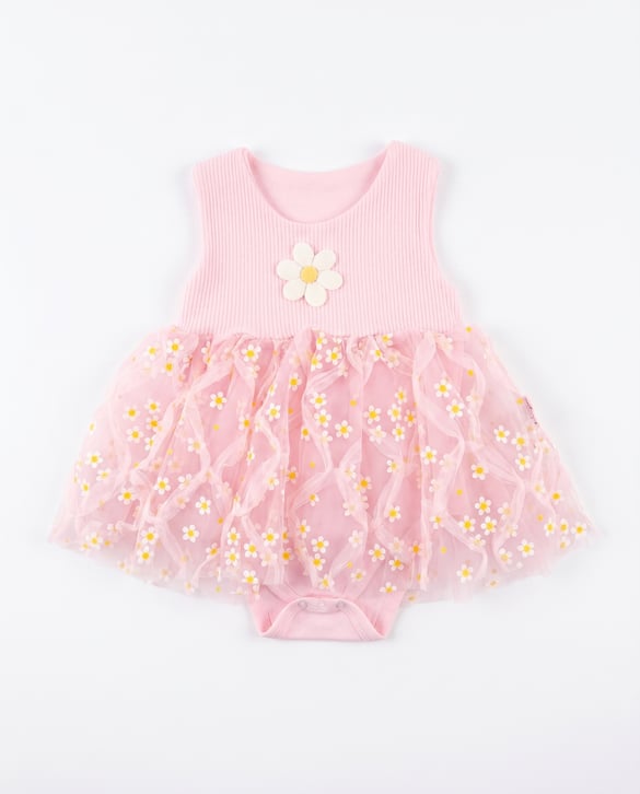 0504 Kalpli Tüllü Elbise PEMBE