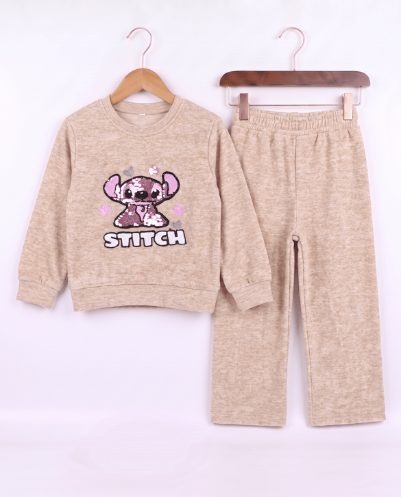 1120-1 Stich Yumoş Kumaş Kız Çocuk Takım KAHVE