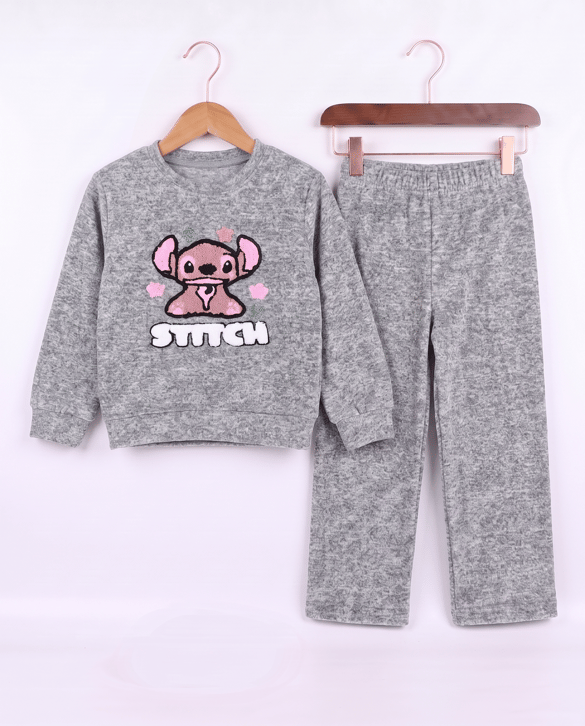 1120-1 Stich Yumoş Kumaş Kız Çocuk Takım GRİ