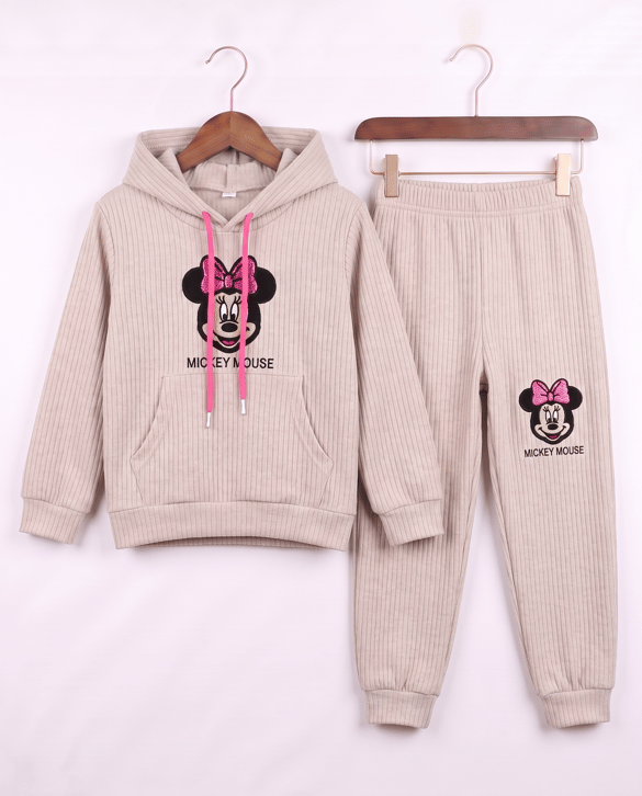 1512-1 Fitilli Kapişonlu Minnie Desenli Kız Çocuk Takım TAŞ