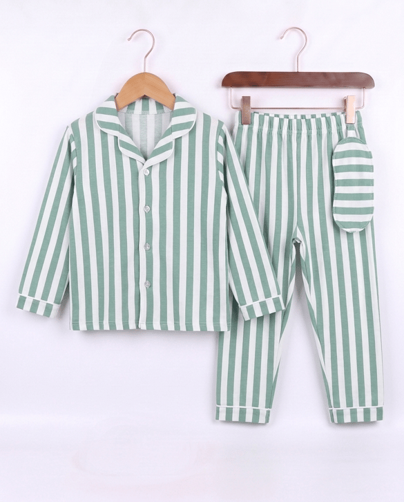 1707-1 Çizgili  Pijama Takımı YEŞİL