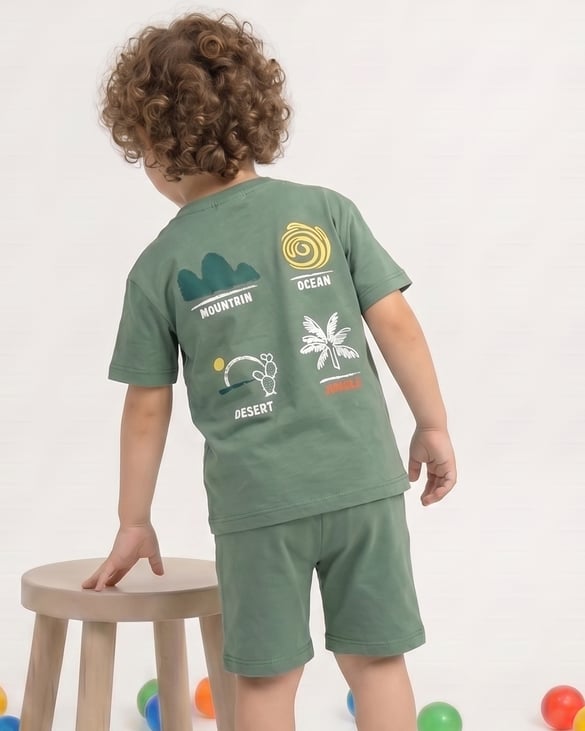 175178 Süper Cool Baskılı Şortlu İkili Erkek Takım YEŞİL