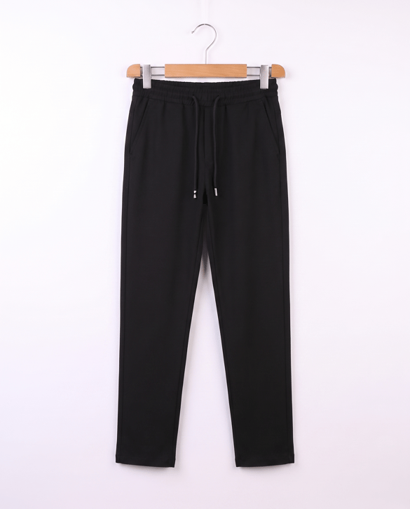 1807-1 Beli Lastikli Keten Okul Pantalonu (7-11 Yaş) SIYAH