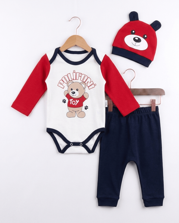 1860 Baskılı Toybear Üçlü Takım KIRMIZI