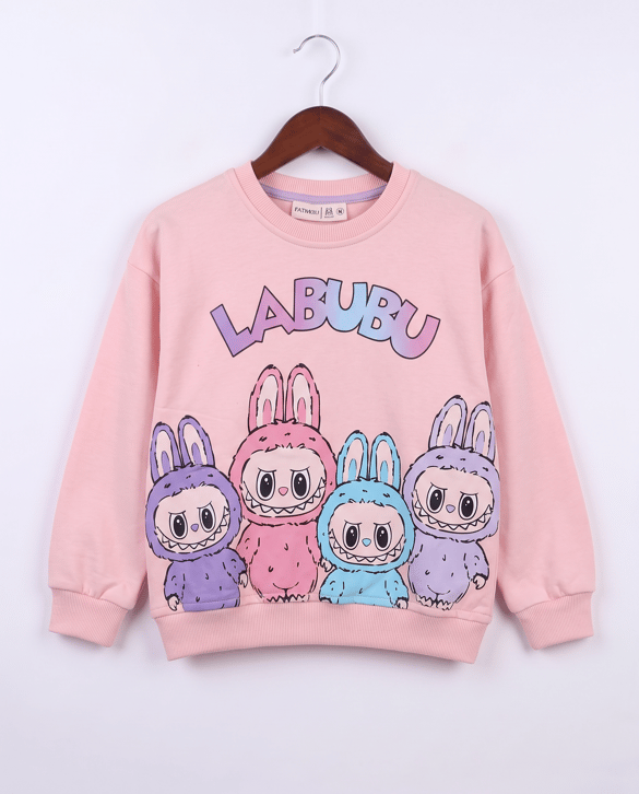 21701 Labubu Baskılı Kız Sweat PEMBE