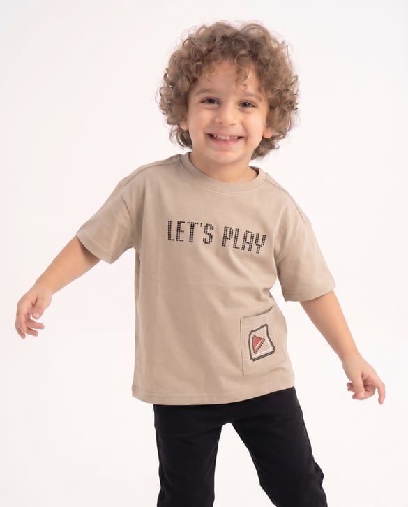 2264433 Lets Play Baskılı Erkek Çocuk T-Shirt KAHVE