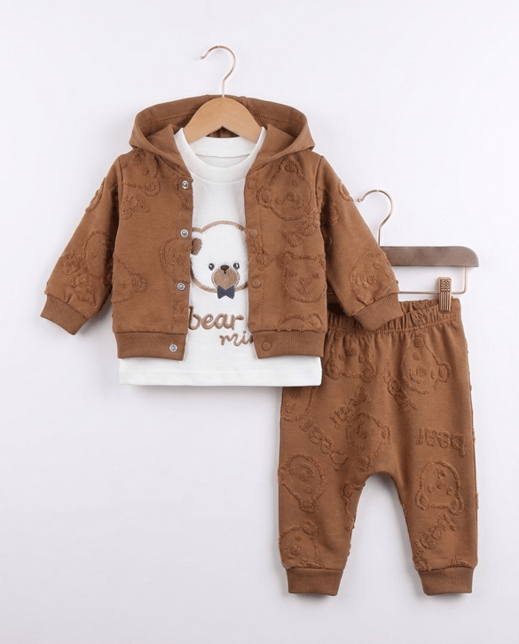 2342 Bear Mini Üçlü Erkek Bebek Takım KAHVE