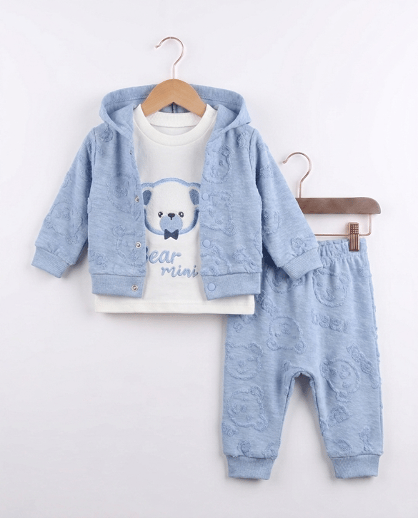 2342 Bear Mini Üçlü Erkek Bebek Takım MAVİ