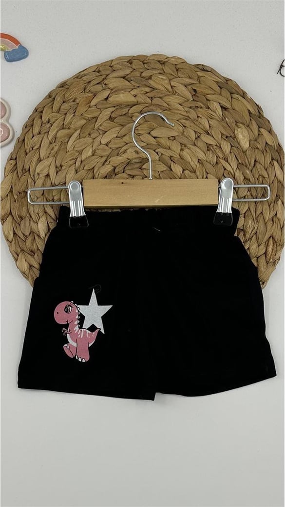 2370 Sevimli Dino Kız Şort SIYAH