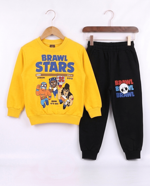 2408-12 Brow Stars  Baskılı İkili Erkek Takım SARI