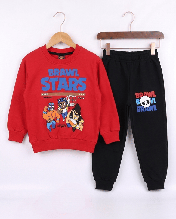2408-12 Brow Stars  Baskılı İkili Erkek Takım KIRMIZI
