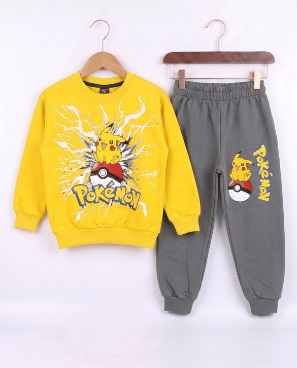 2408-6 Pikachu Baskılı İikili Erkek Takım SARI