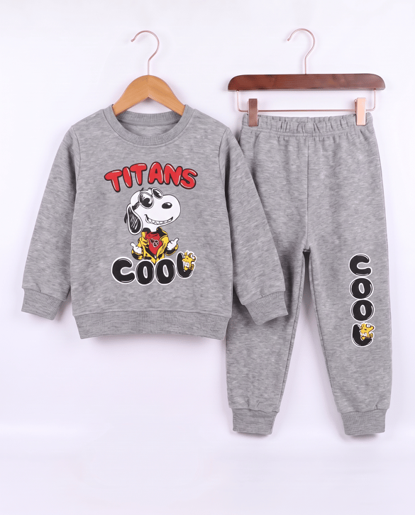2445 Snoopy Baskılı İkili Erkek Çocuk Takım GRİ