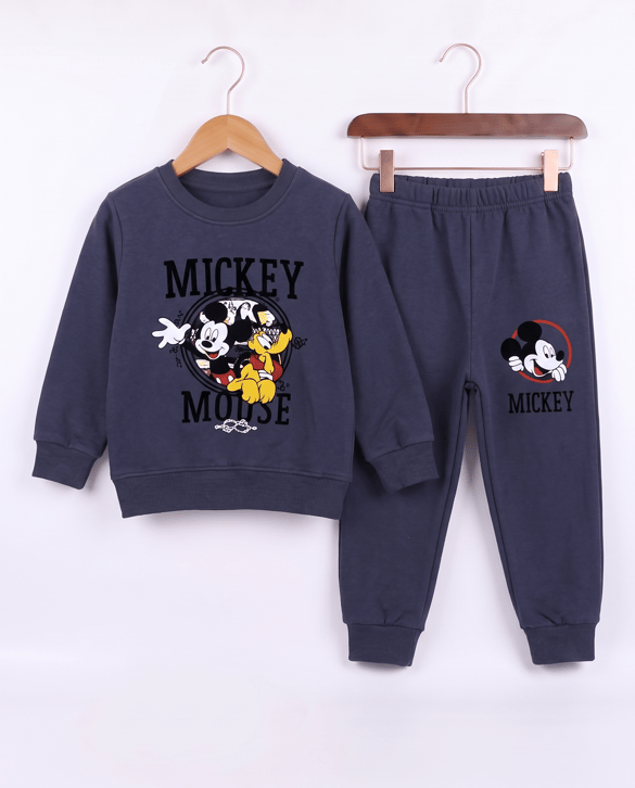 2455 Mickey Mouse Baskılı Şardonlu İkili Erkek Çocuk Takım LACIVERT