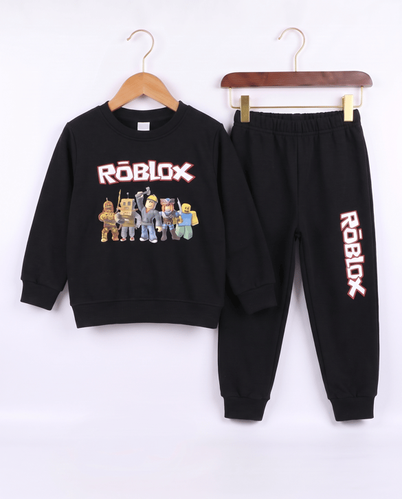 2485 Roblox Baskılı Şardonlu İkili Erkek Çocuk Takım SİYAH