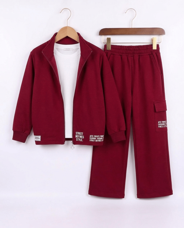 26486 Street Defines Style Baskı Üçlü İki İplik Takım BORDO