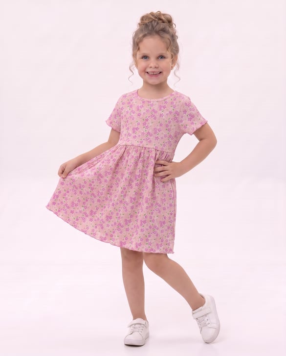 26580 Çiçek Desenli Elbise PEMBE