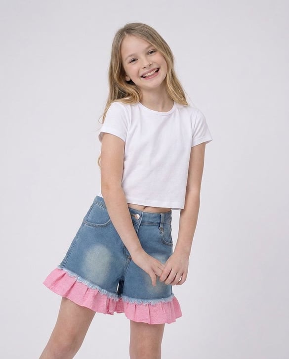 2867-2 Garnili Kız Çocuk Kot Şort PEMBE