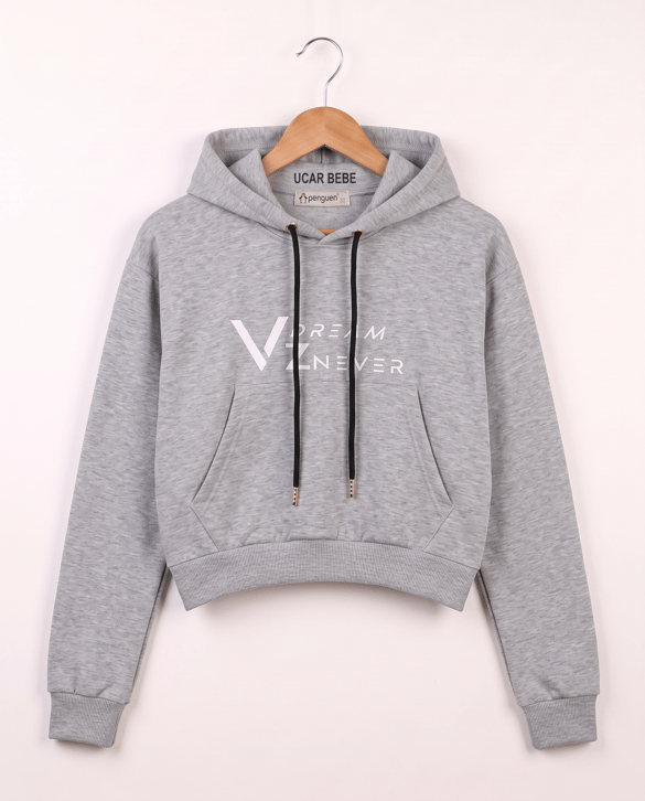 3013 İki İplik Dream Never Kapişonlu Sweat GRİ