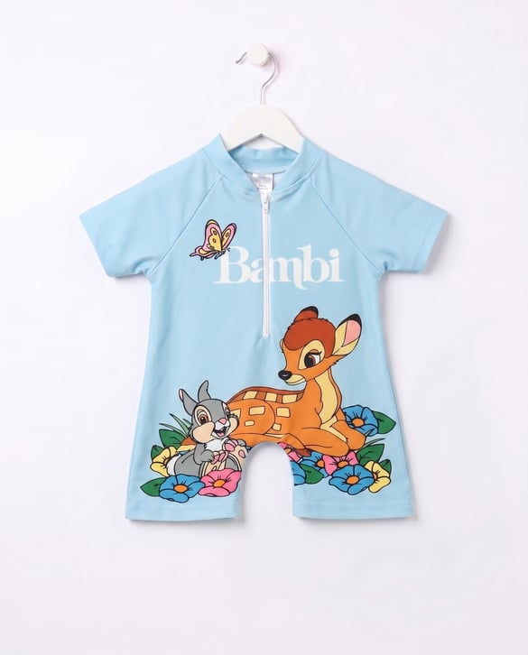 3104-11 Bambi Baskılı Fermuarlı Tulum Mayo MAVİ