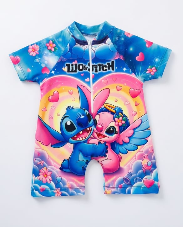 3104-21 Lilo Stich Baskılı Fermuarlı Tulum Mayo MAVİ