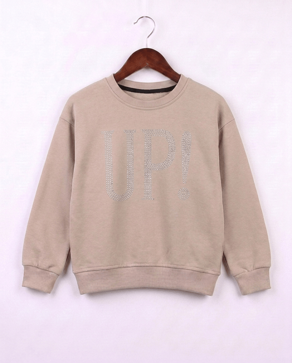 3934 Up Taşlı İşlemeli Kız Sweat KREM