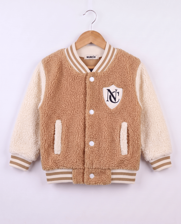 5194 Peluş Kumaş N Nakışlı Kolej Ceket KAHVE