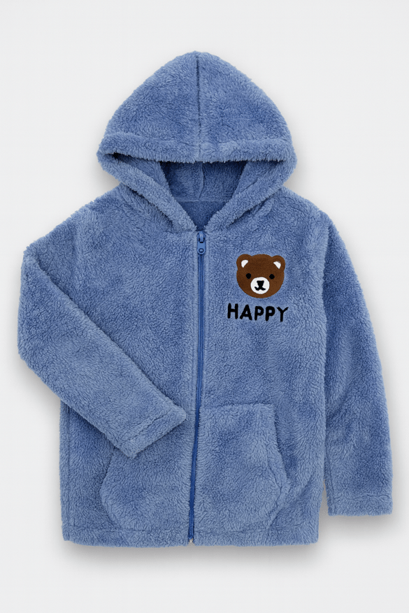 520-1 Happy Nakışlı Erkek Peluş Mont MAVİ