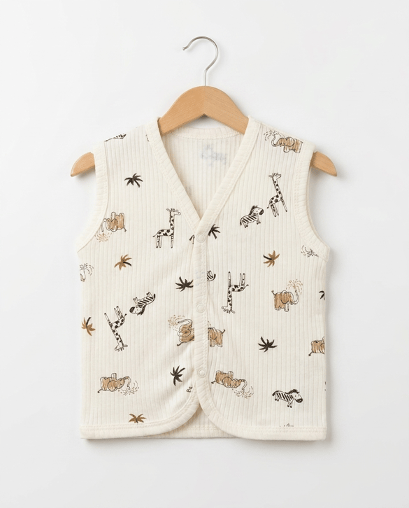 6280 Zebra Desenli Erkek Bebek Yelek KREM
