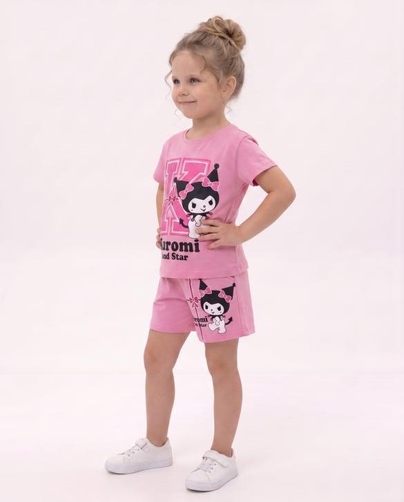 6573 Kuromi Baskılı İkili Şortlu Kız Takım PEMBE
