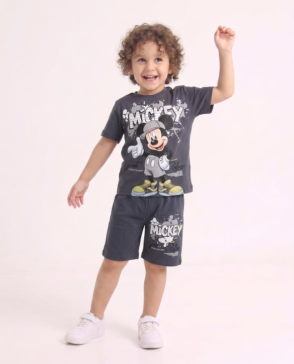 6613 Mickey Mouse Desenli Erkek Çocuk Takım GRİ