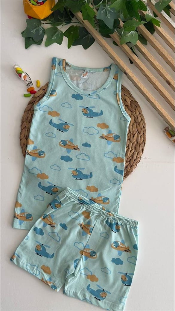 7009 Uçak & Helikopter Desenli Boxer Takım YEŞİL