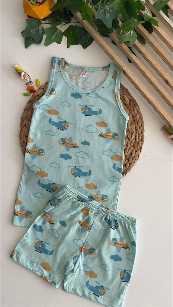 7009 Uçak & Helikopter Desenli Boxer Takım YEŞİL