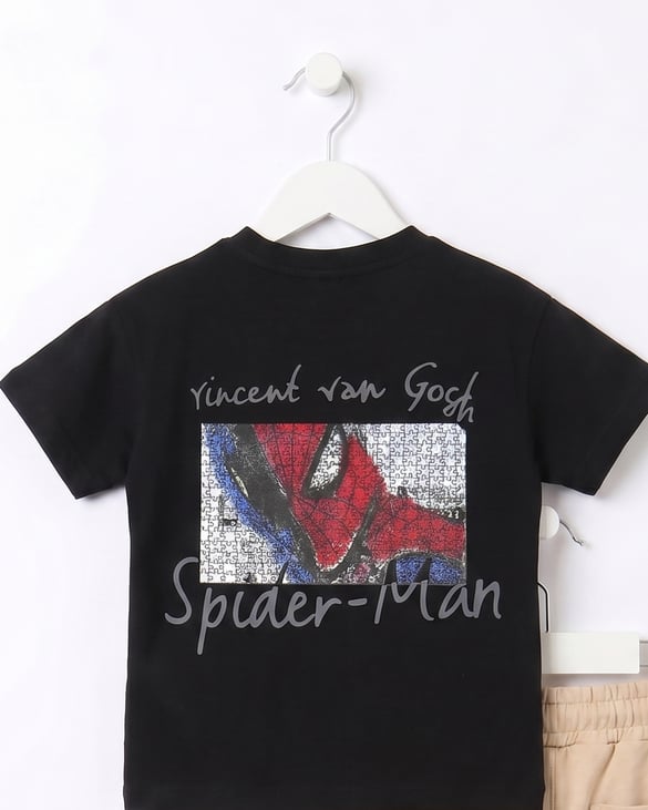80610 Spiderman Baskılı Şortlu İkili Erkek Çocuk Takım SİYAH