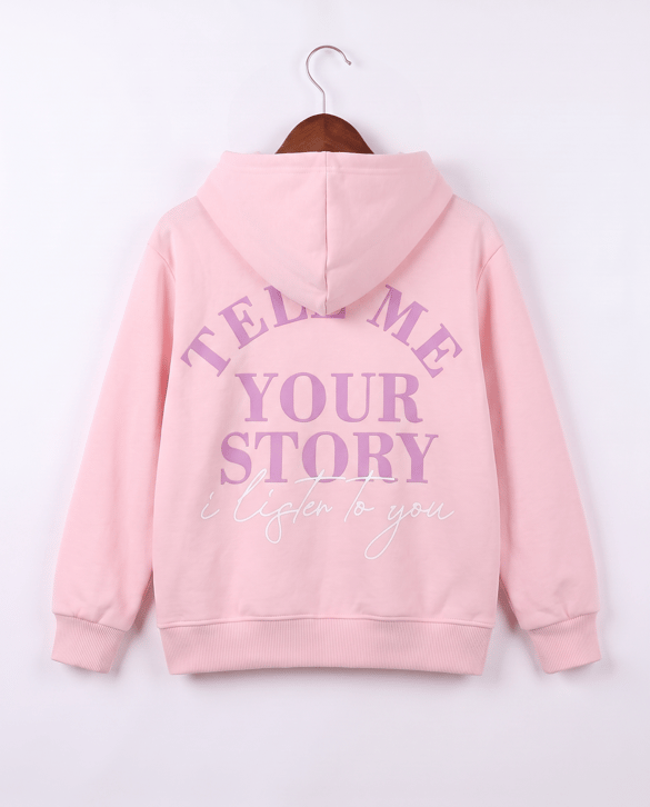 8264342 Tell Me Your Story Baskılı Fermuarlı Üç İplik Şardonlu Sweat PEMBE