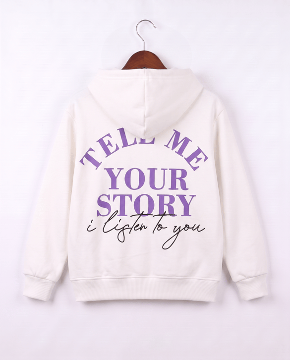 8264342 Tell Me Your Story Baskılı Fermuarlı Üç İplik Şardonlu Sweat KREM