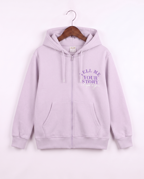 8264342 Tell Me Your Story Baskılı Fermuarlı Üç İplik Şardonlu Sweat LİLA