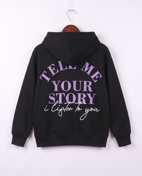 8264342 Tell Me Your Story Baskılı Fermuarlı Üç İplik Şardonlu Sweat SİYAH