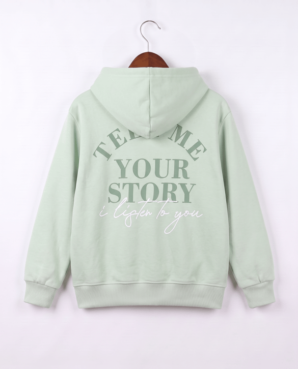 8264342 Tell Me Your Story Baskılı Fermuarlı Üç İplik Şardonlu Sweat YEŞİL