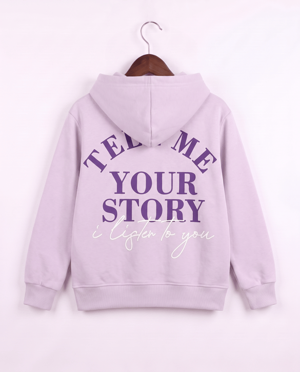 8264342 Tell Me Your Story Baskılı Fermuarlı Üç İplik Şardonlu Sweat LİLA