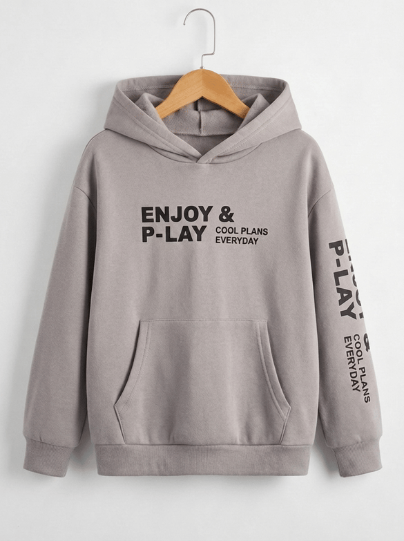 8264365 En Joy Baskılı Kapişonlu Üç İplik Şardonlu Sweat TAŞ