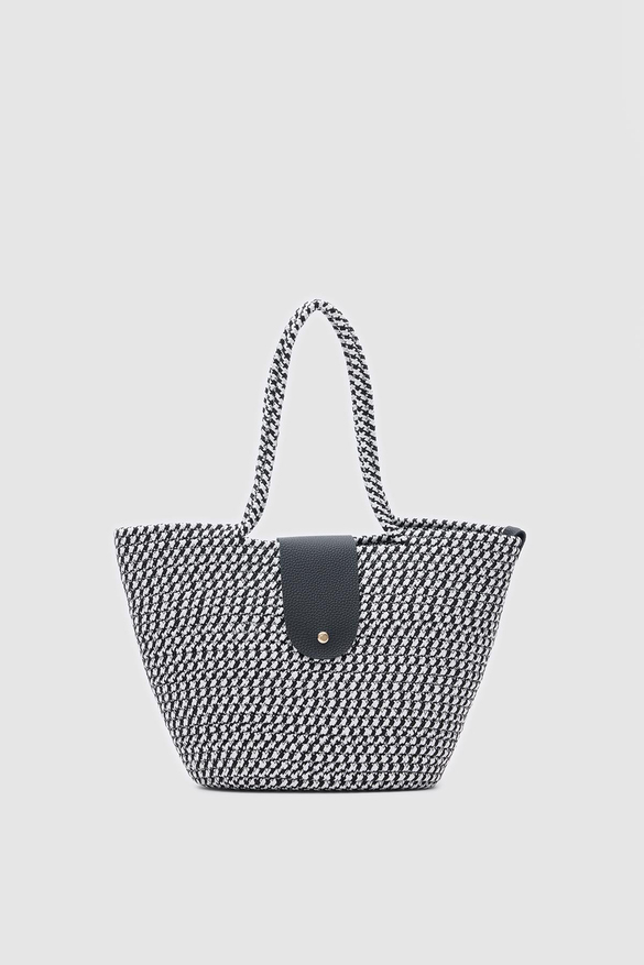 Duffy Kapaklı Handmade Hasır Tote Çanta Siyah