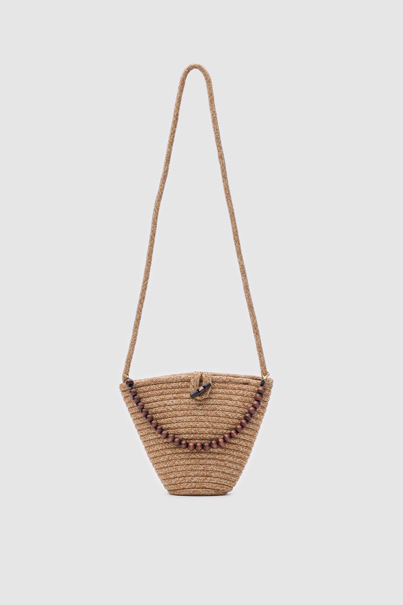 Piccolo Handmade Boncuk Detaylı Hasır Çanta Vizon