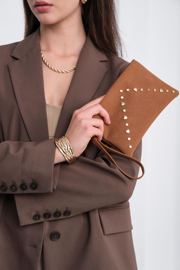 Geez Troklu Clutch Çanta Taba