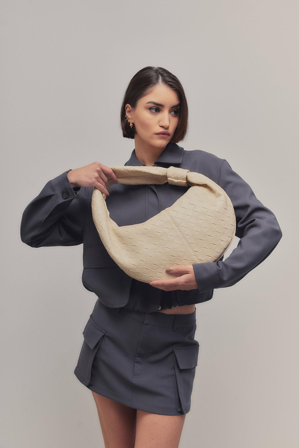 Örgülü Omuz Çantası Donna Krem