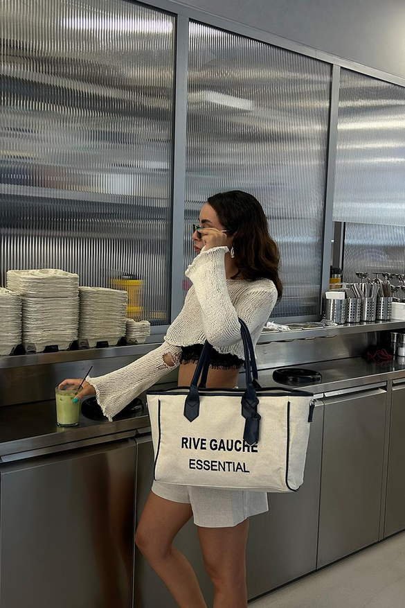 Rive Gauche Kanvas Lacivert Tote Çanta 