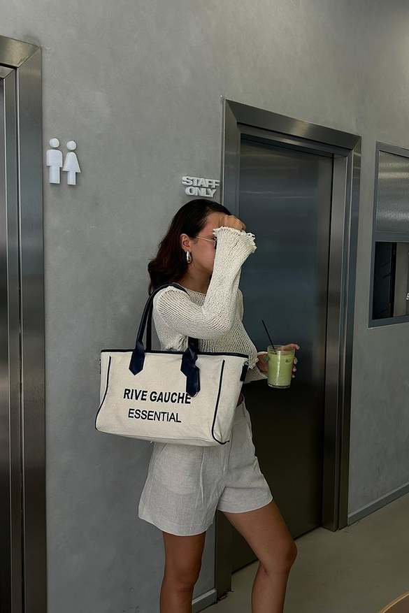 Rive Gauche Kanvas Lacivert Tote Çanta 