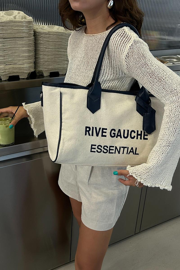 Rive Gauche Kanvas Lacivert Tote Çanta 